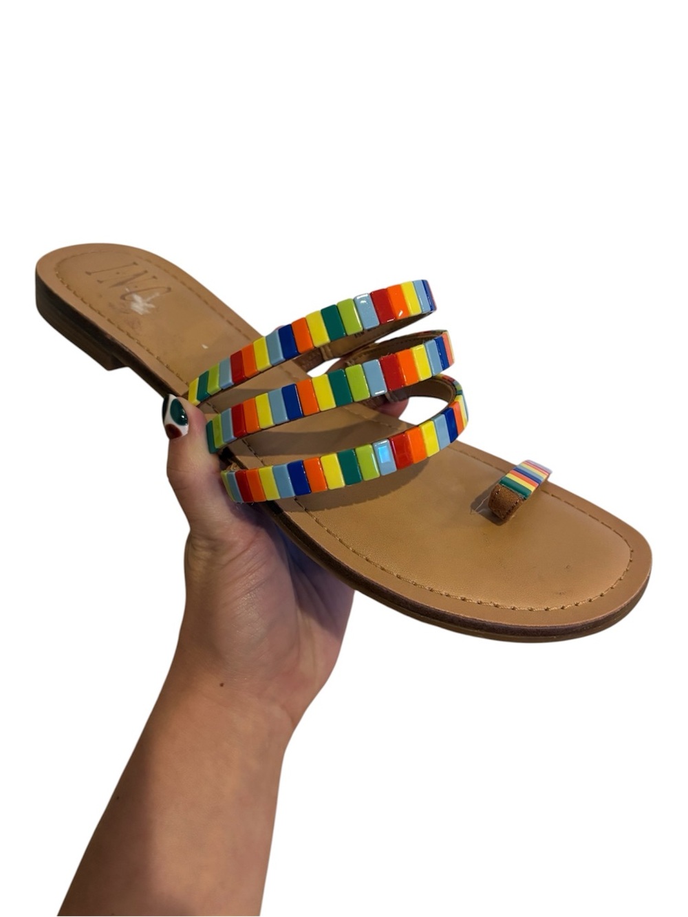 INC Rainbow Strappy Toe-Ring Sandal 8.5